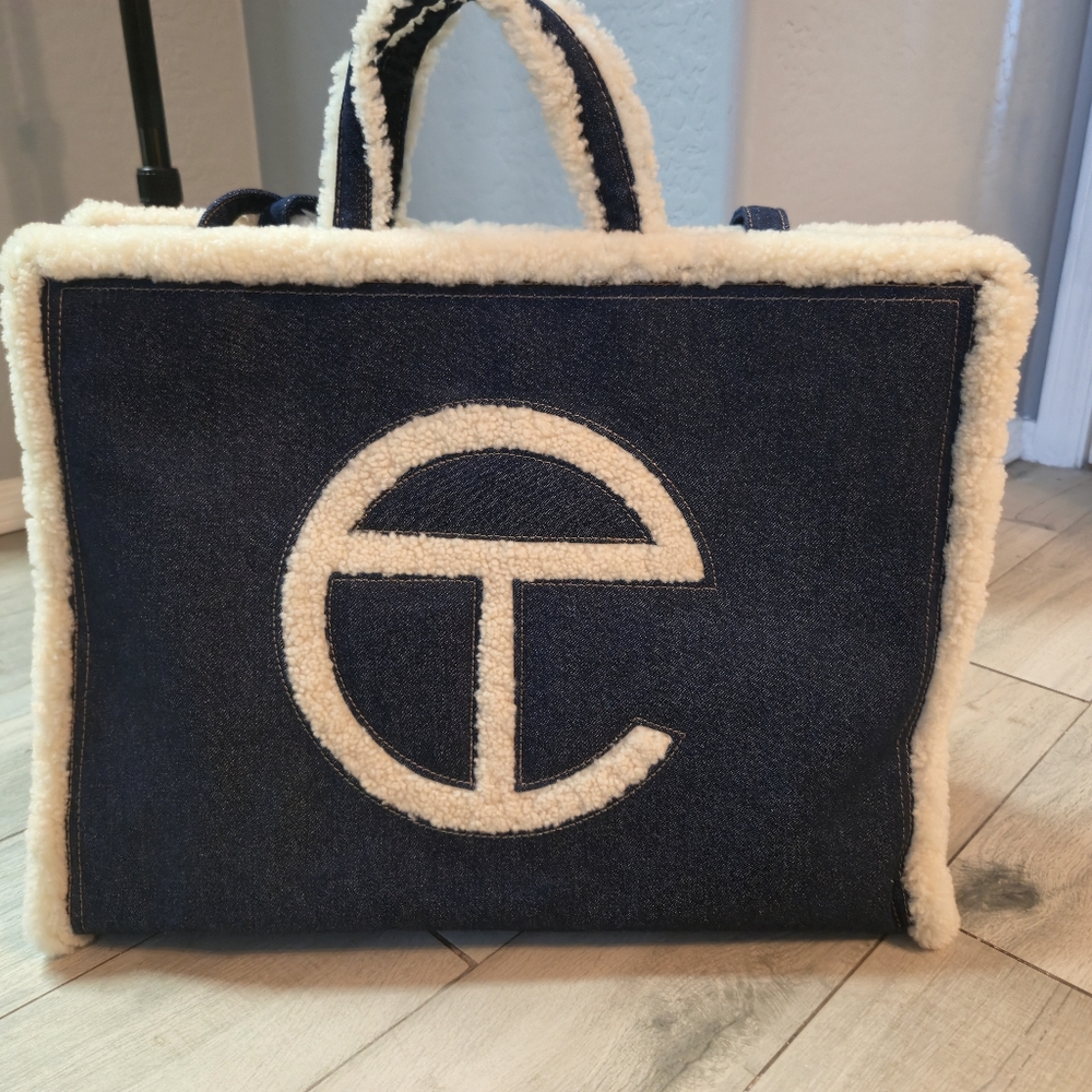 UGG x Telfar Large Denim Shearling Logo Bag Limited Edition